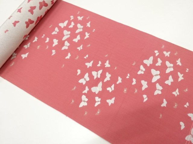 JAPANESE KIMONO / ANTIQUE BOLT FOR HASSUN OBI / WOVEN BUTTERFLY